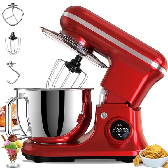 Fenbeli 5.3Qt Stand Mixer,650 W 8 Speeds Kitchen Electric Food Mixer for Daily Use with Egg Whisk,Dough Hook,Flat Beater,Red