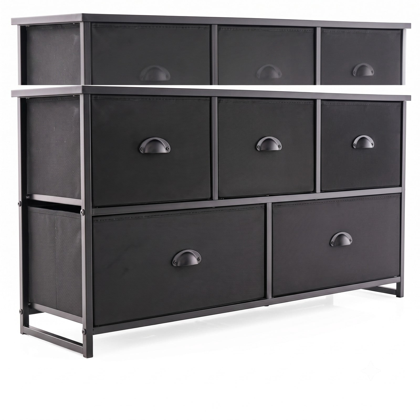 Furnibear 5-Drawer Fabric Storage Tower Dresser with Steel Frame and Foldable Cloth Bins for Bedroom Closet and Nursery, Black