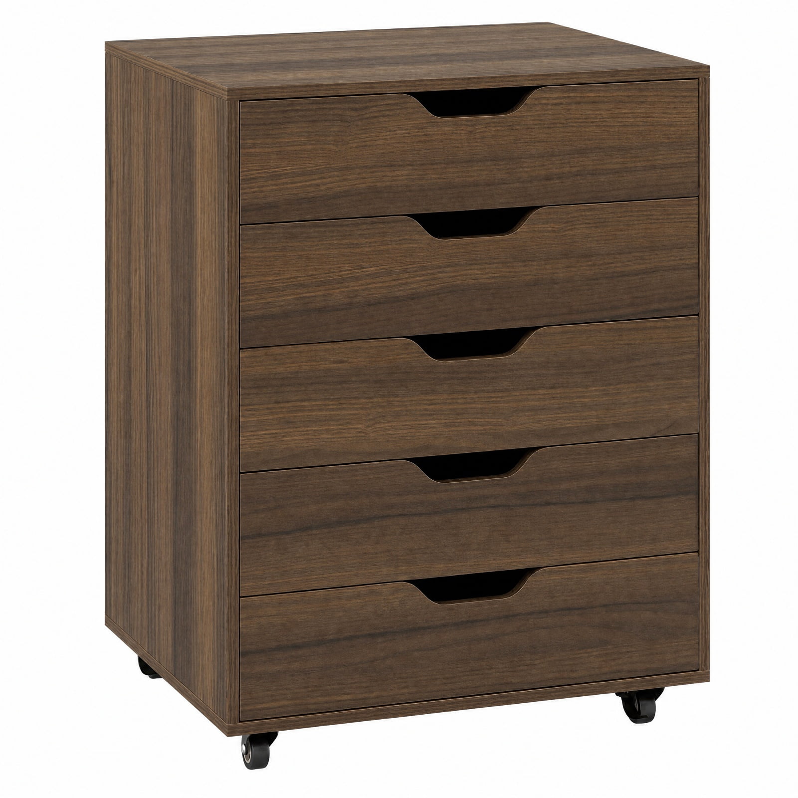 Furnibear 5 Drawer Mobile File Cabinet with Wheels for Living Room for Home Office Filing Document Letter Legal Storage, Walnut
