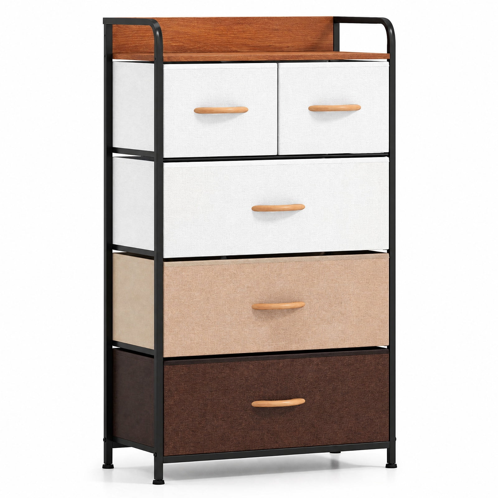 Furnibear 5 Drawer Tall Fabric Dresser Nightstand with Removable Bins and Anti Tip Kit for Bedroom Closet Entryway, Multicolor