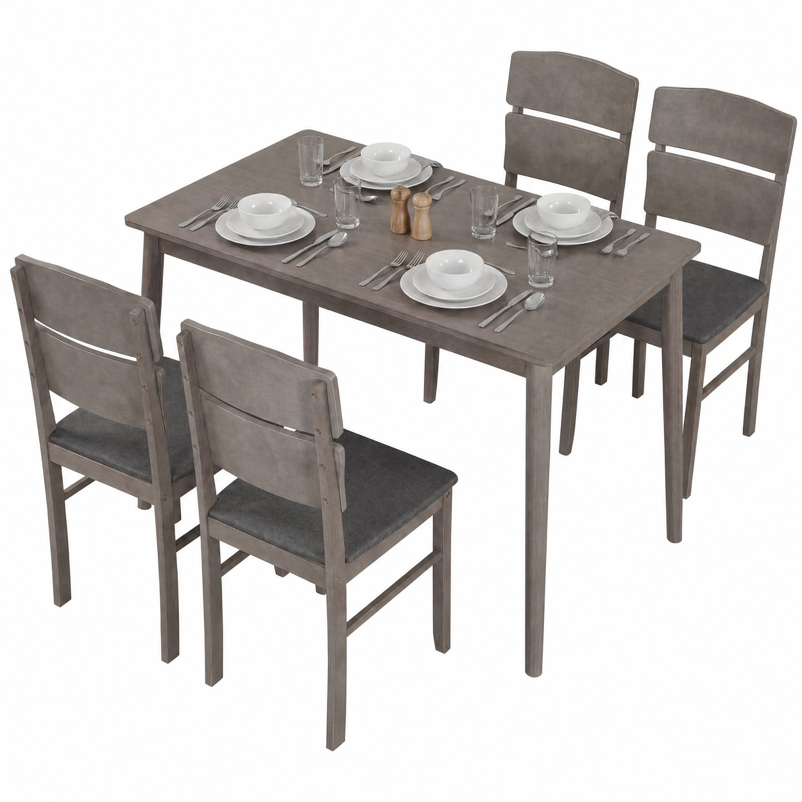 Furnibear 5 Piece Dining Table Set for 4 with High Curved Back Upholstered Chairs and Rubber Wood Legs for Kitchen and Dining Room, Walnut