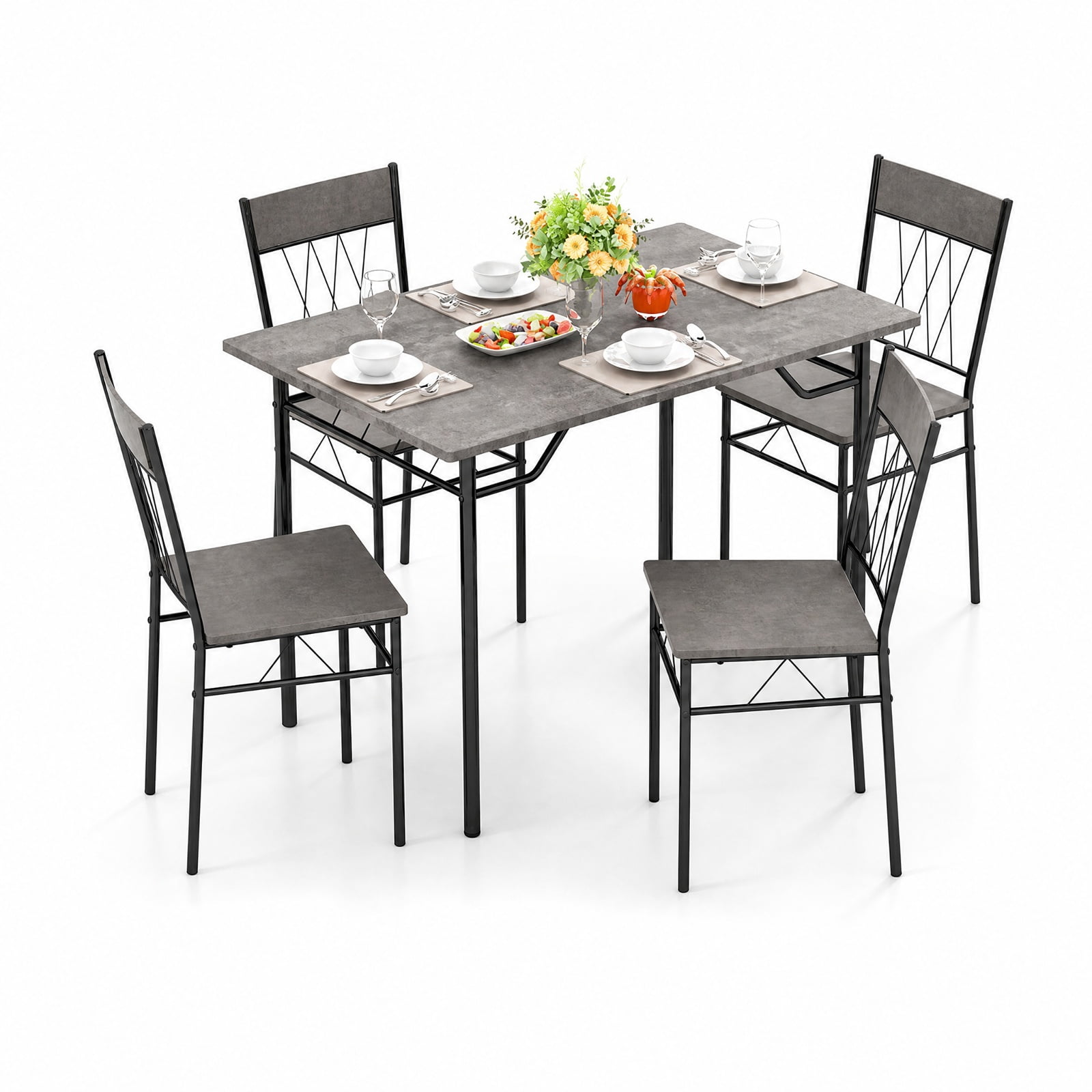 Furnibear 5 Piece Dining Table Set for 4 with Kitchen Table and Metal Frame Dining Chairs for Small Apartment Dining Room, Gray