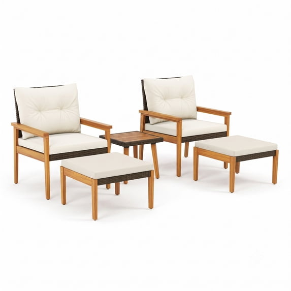 Setting A Table Furnibear 5 Piece Rattan and Wood Furniture Conversation Set with 2 ...