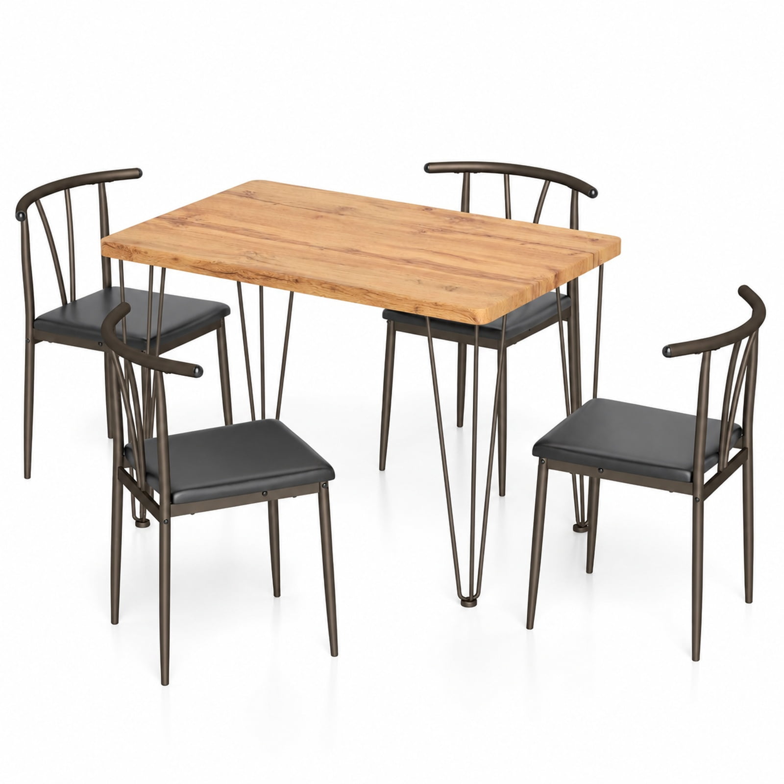 Furnibear 5 Piece Space Saving Industrial Dining Table Set for 4 with Armless PU Leather Chairs and Metal Legs for Kitchen, Black