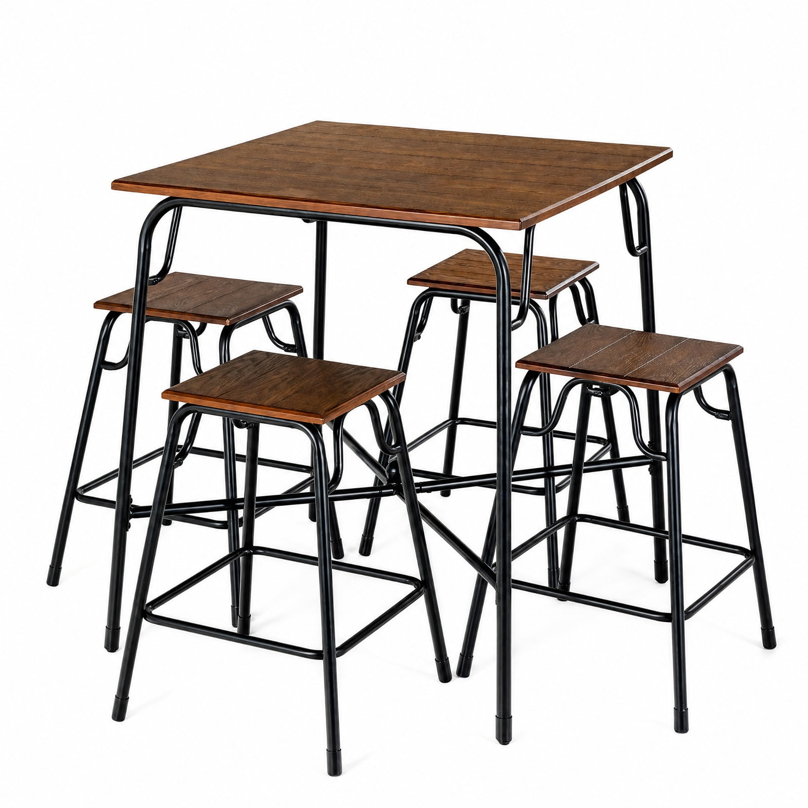Furnibear 5 Pieces Bar Table Set with 4 Counter Height Backless Stools for Kitchen Dining Room Breakfast Nook Home, Rustic Brown
