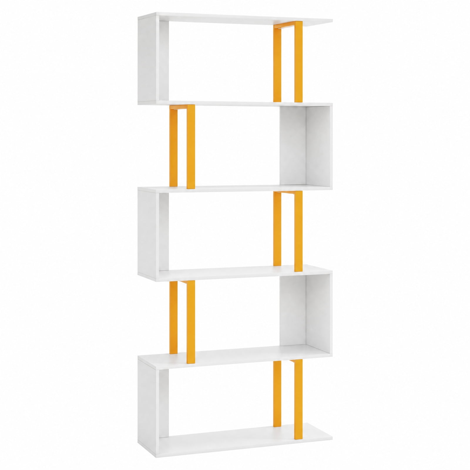 Furnibear 5-Tier/6-Tier Geometric Bookcase with Metal Frame and Anti-tipping Kits-5 Tier for Living Room Home Office Bedroom Display Storage, White