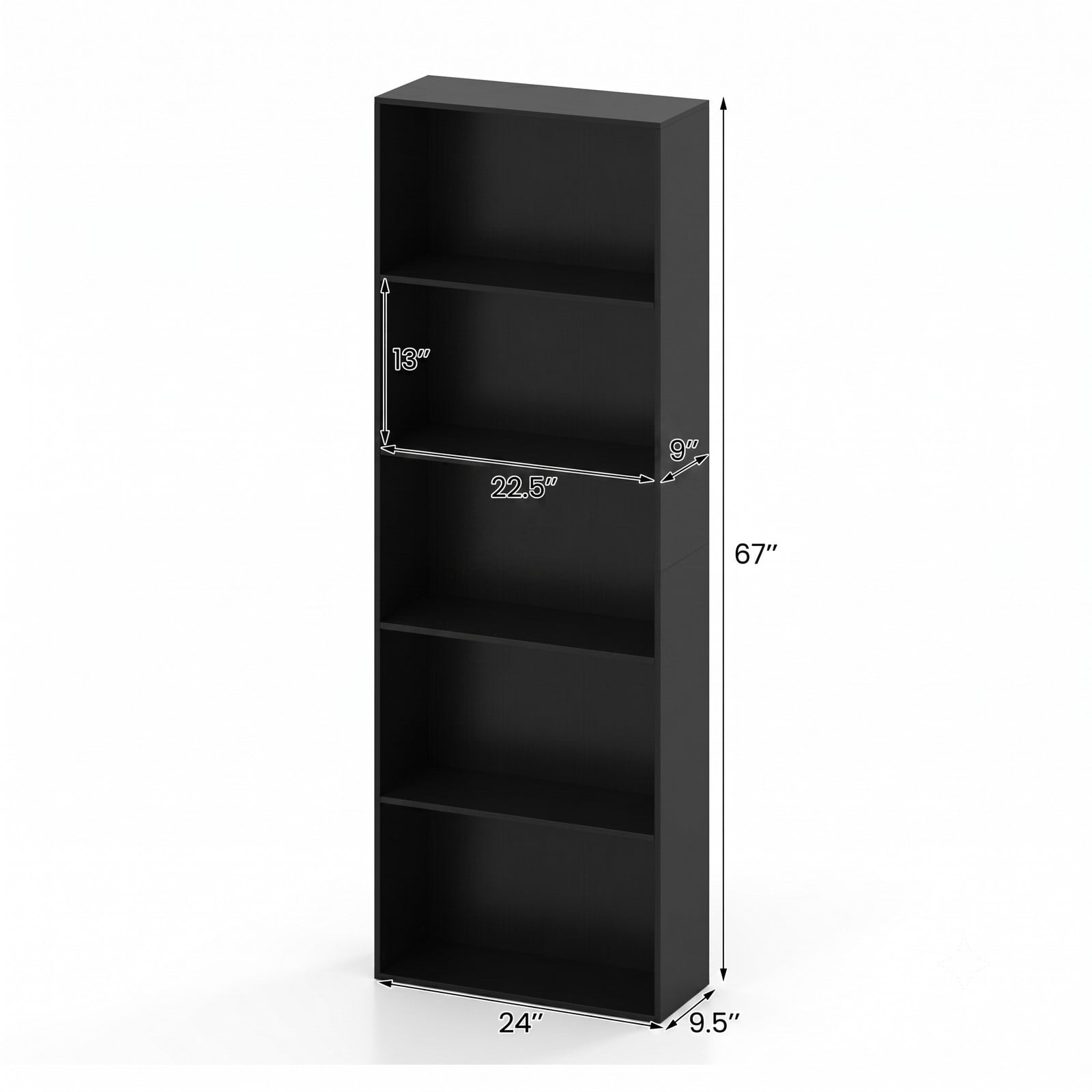 Furnibear 5-Tier Bookshelf, 67 Inch Modern Wood Storage Bookcase, Multi-Functional Display Cabinet with 2 Anti-Tipping Kits for Living Room, Bedroom, Home Office and
