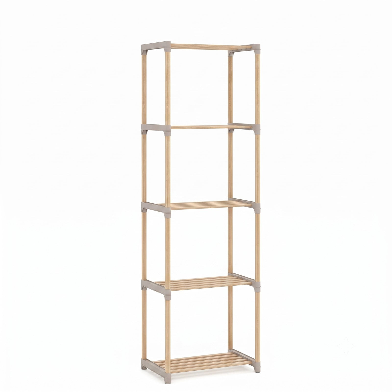 Furnibear 5-Tier Bookshelf Open Wood Bookcase Tall Storage Shelf Organizer for Home Office Living Room Bathroom, Natural and Gray