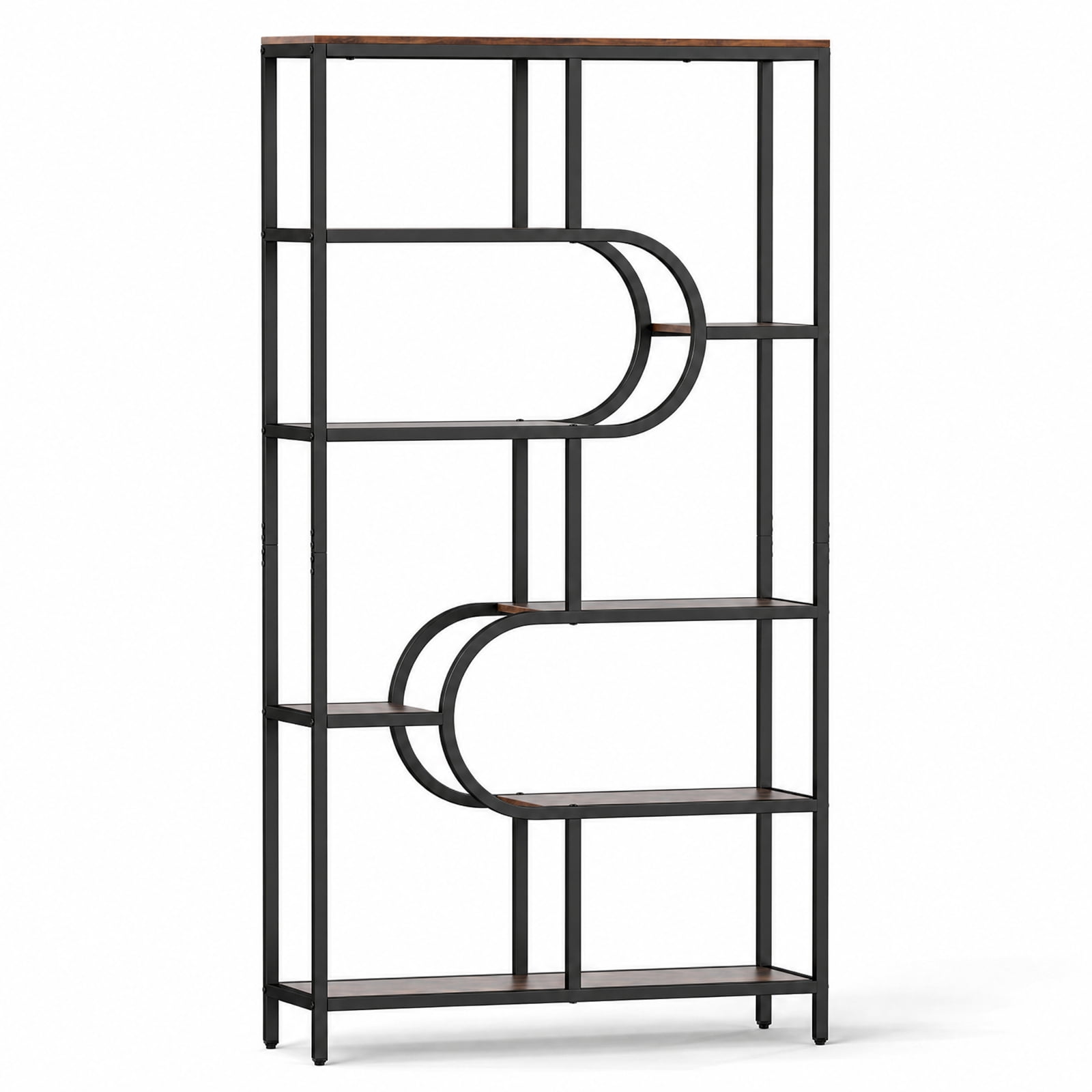 Furnibear 5-Tier Bookshelf Tall Etagere Bookcase with Open Storage Shelves and U Shape for Living Room Home Office Bedroom Display, Rustic Brown