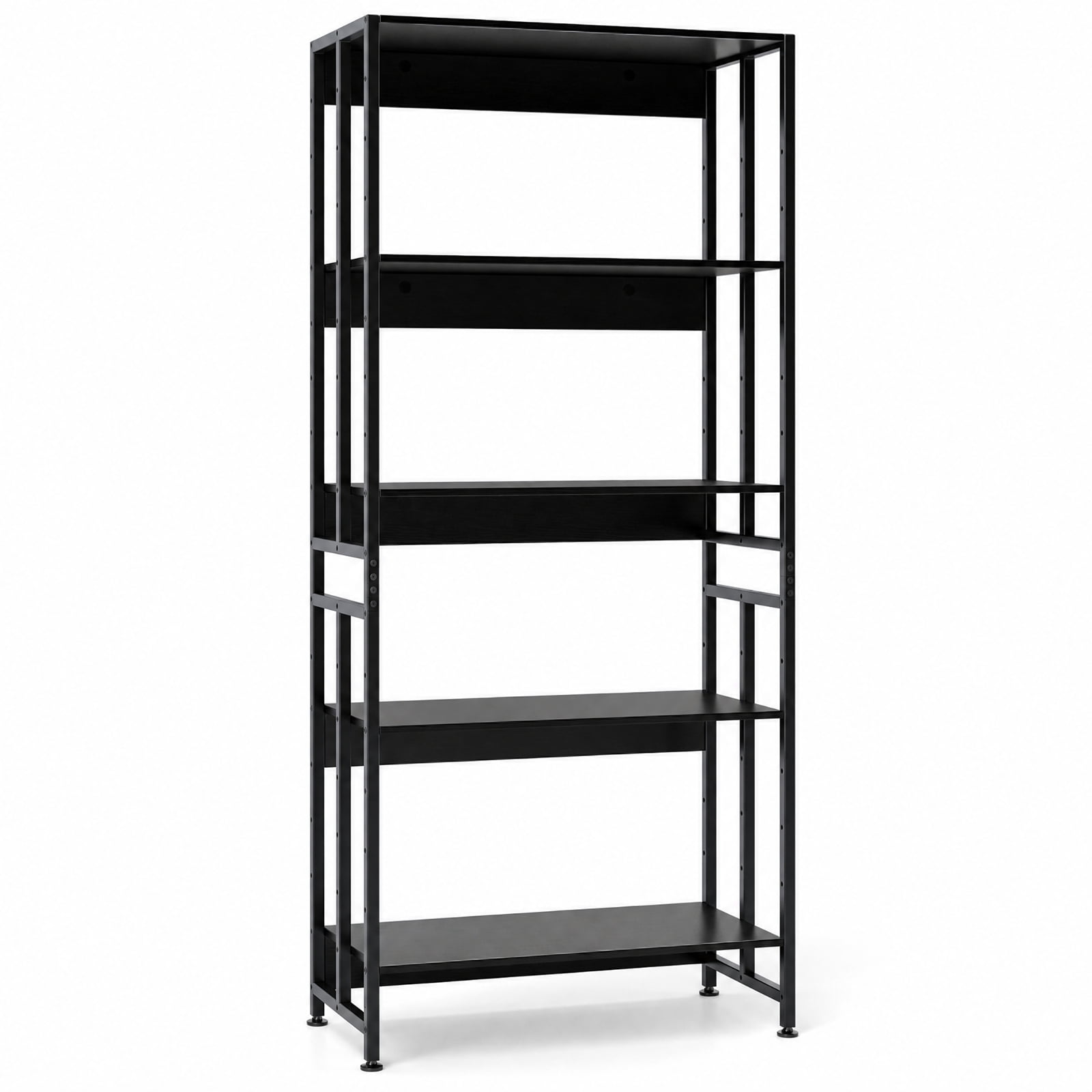 Furnibear 5-Tier Bookshelf with Adjustable and Tiltable Shelves for Living Room Home Office Bedroom Display Storage Shelf, Black