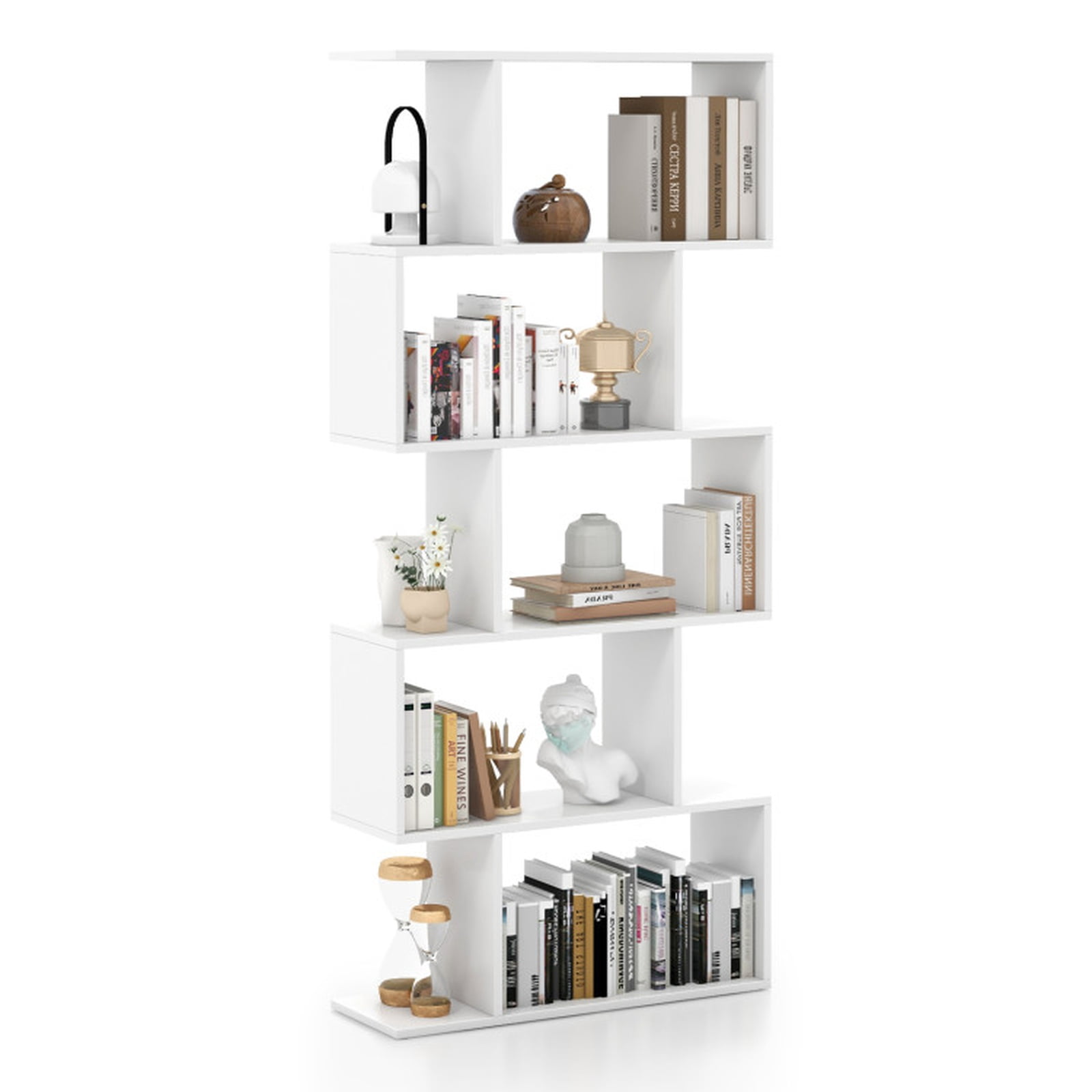 Furnibear 5-Tier Bookshelf with Anti-Toppling Device for Living Room Home Office White, 27.5" x 9.5" x 62.5"