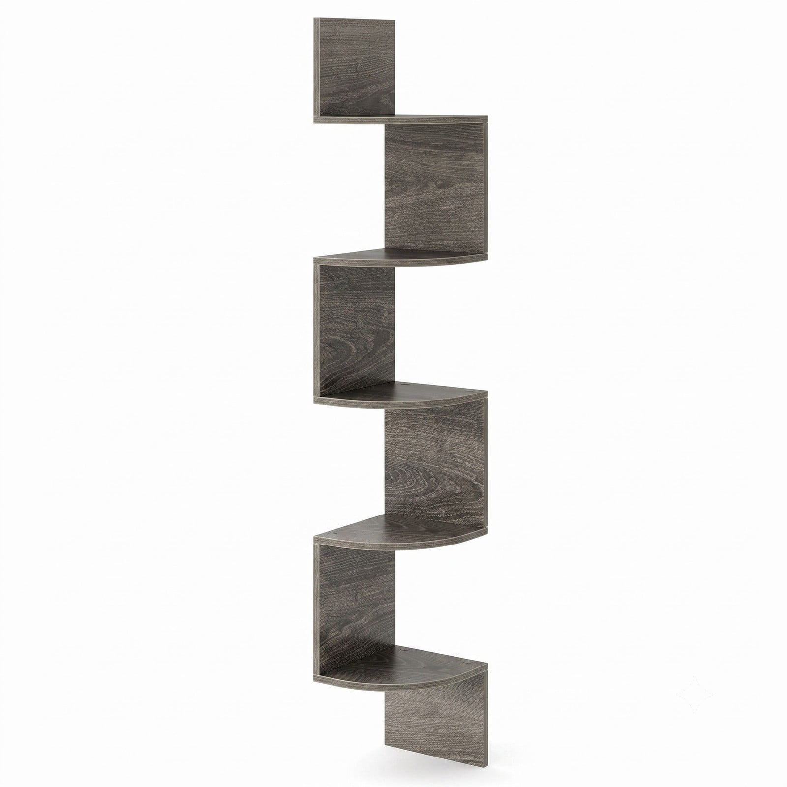 Furnibear 5-Tier Corner Shelf Floating Bookshelf, Wall Mounted Storage Organizer Display Rack for Books Plants Photos, Space-Saving Engineered Wood Corner, Oak
