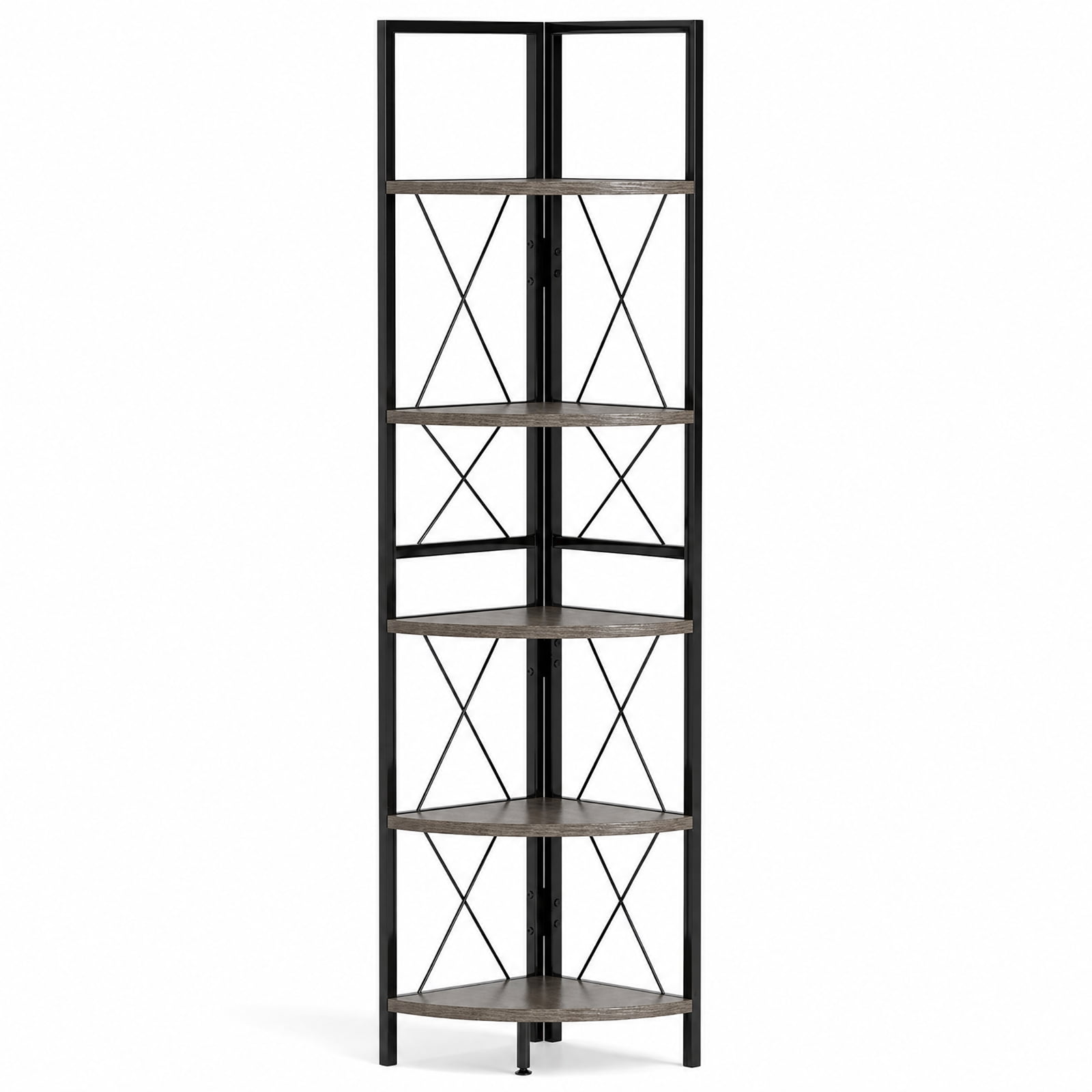 Furnibear 5-Tier Freestanding Corner Shelf 63 Inch Tall Storage Rack for Living Room Home Office Bedroom Display Storage Shelf, Oak