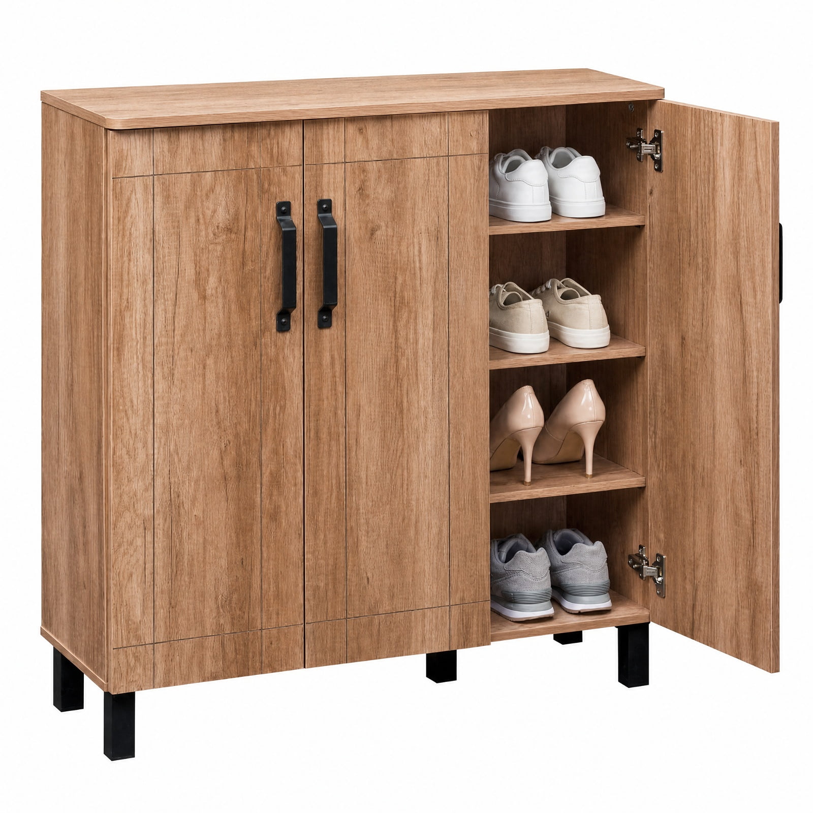 Furnibear 5 Tier Freestanding Shoe Storage Cabinet with Detachable Shelves and Ventilation for Entryway Hallway and Closet, Oak