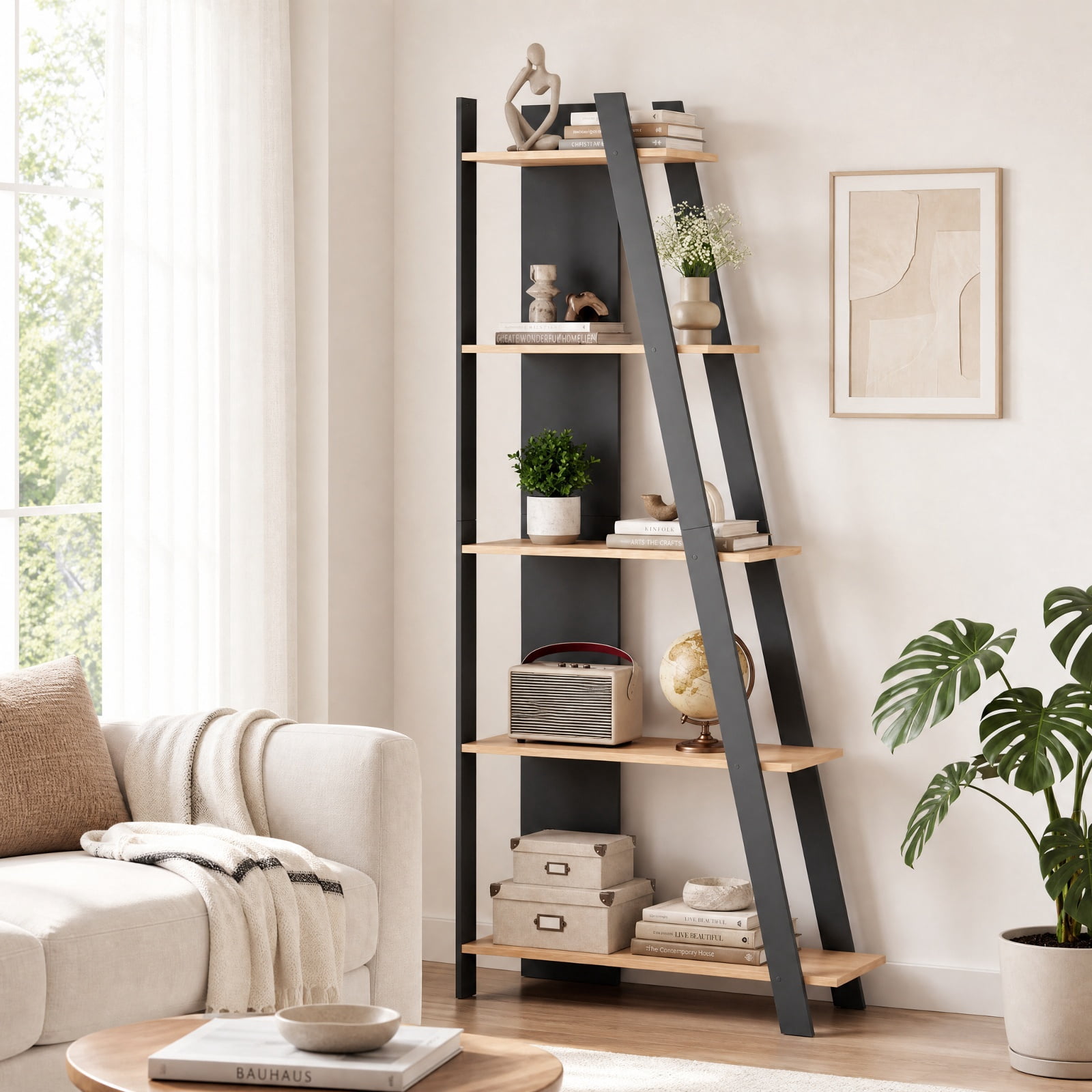 Furnibear 5-Tier Modern Bookshelf Narrow Vertical Display Shelf for Small Space for Living Room Home Office Bedroom Display Storage Shelf, Gray