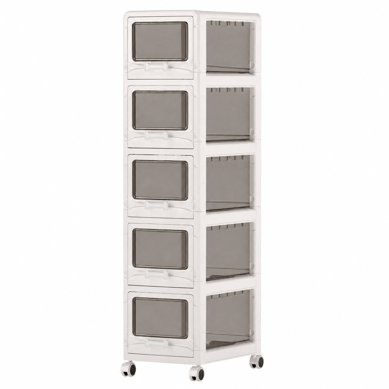 Furnibear 5-Tier Plastic Drawer Storage Organizer Rolling Cart with 3/4/5 Drawers and Lockable Wheels for Home Office Filing Document Letter, White