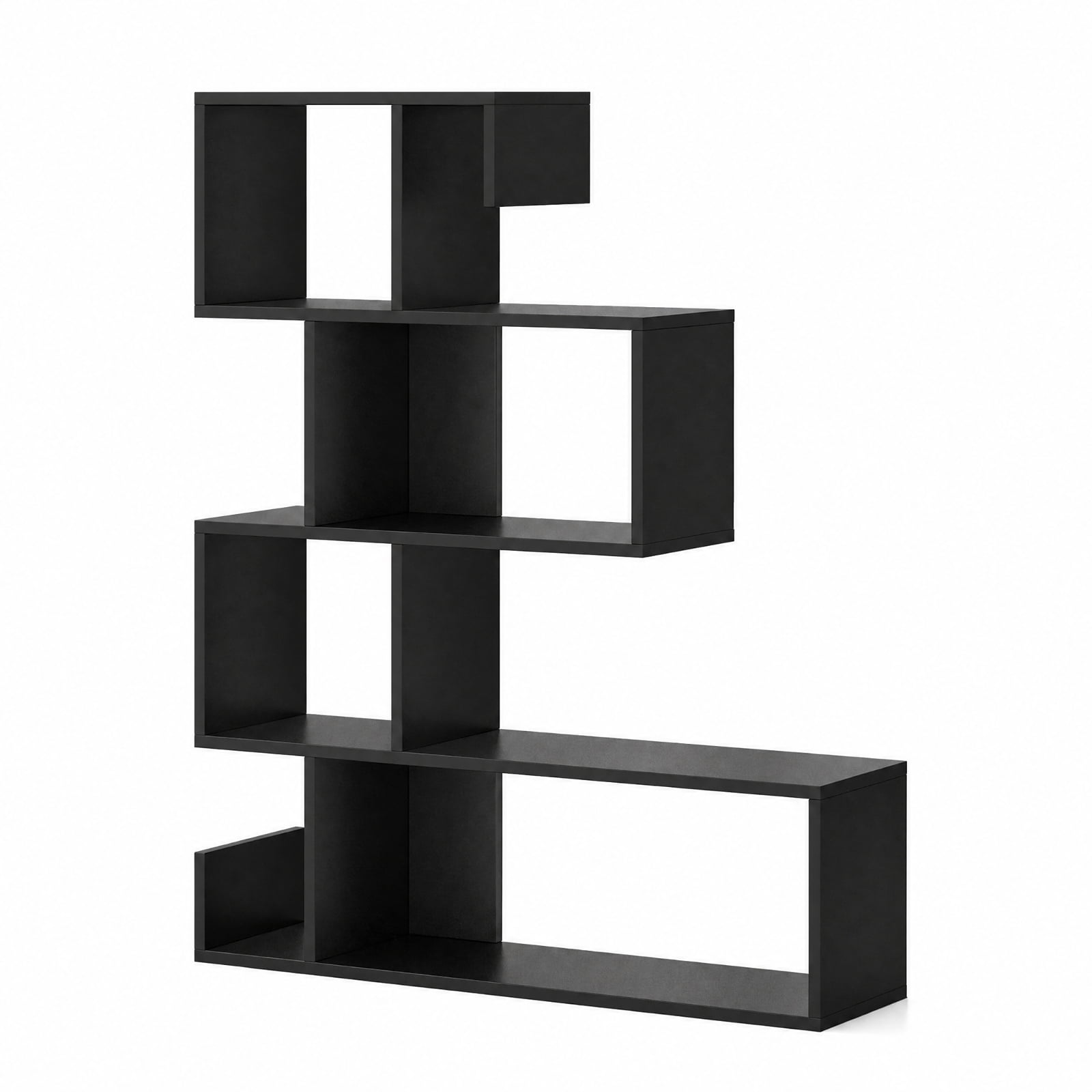 Furnibear 5-Tier S-Shaped Bookshelf Geometric Z-Shelf Bookcase with Open Cubes for Living Room Home Office Bedroom Display Storage Shelf, Black