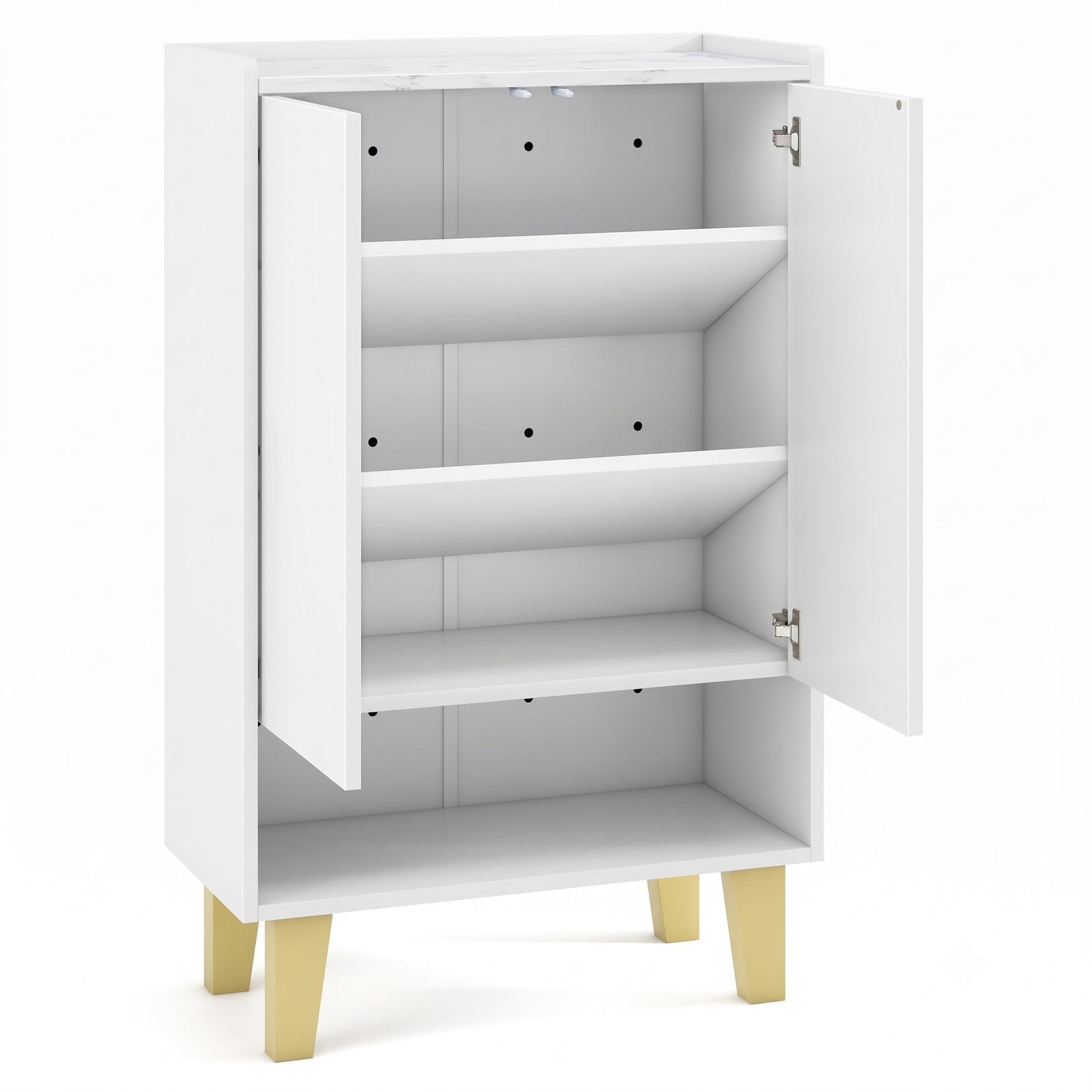 Furnibear 5-Tier Shoe Cabinet with Faux Marble Countertop and Flat Tilting Shelves for Entryway and Hallway, White and Gold