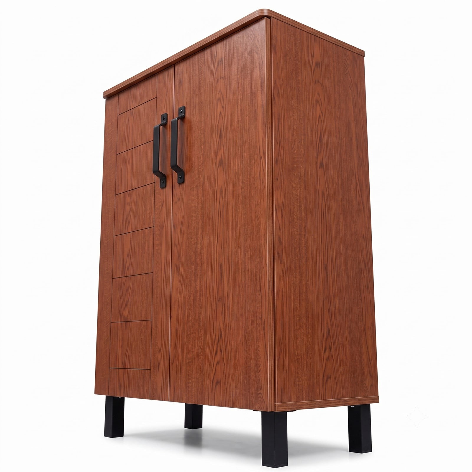 Furnibear 5-Tier Shoe Storage Cabinet Freestanding Wooden Shoe Rack Organizer with Countertop for Entryway and Hallway, Brown