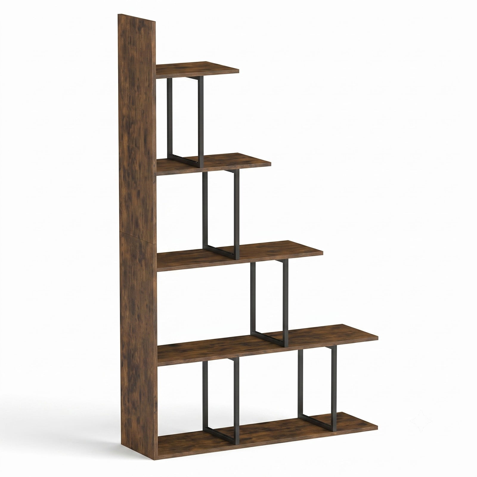 Furnibear 5-Tier Stepped Bookshelf, 62 Inch Tall Freestanding Industrial Bookcase with Heavy Duty Metal Frame, Wood Storage Shelf Organizer for Home, Rustic Brown
