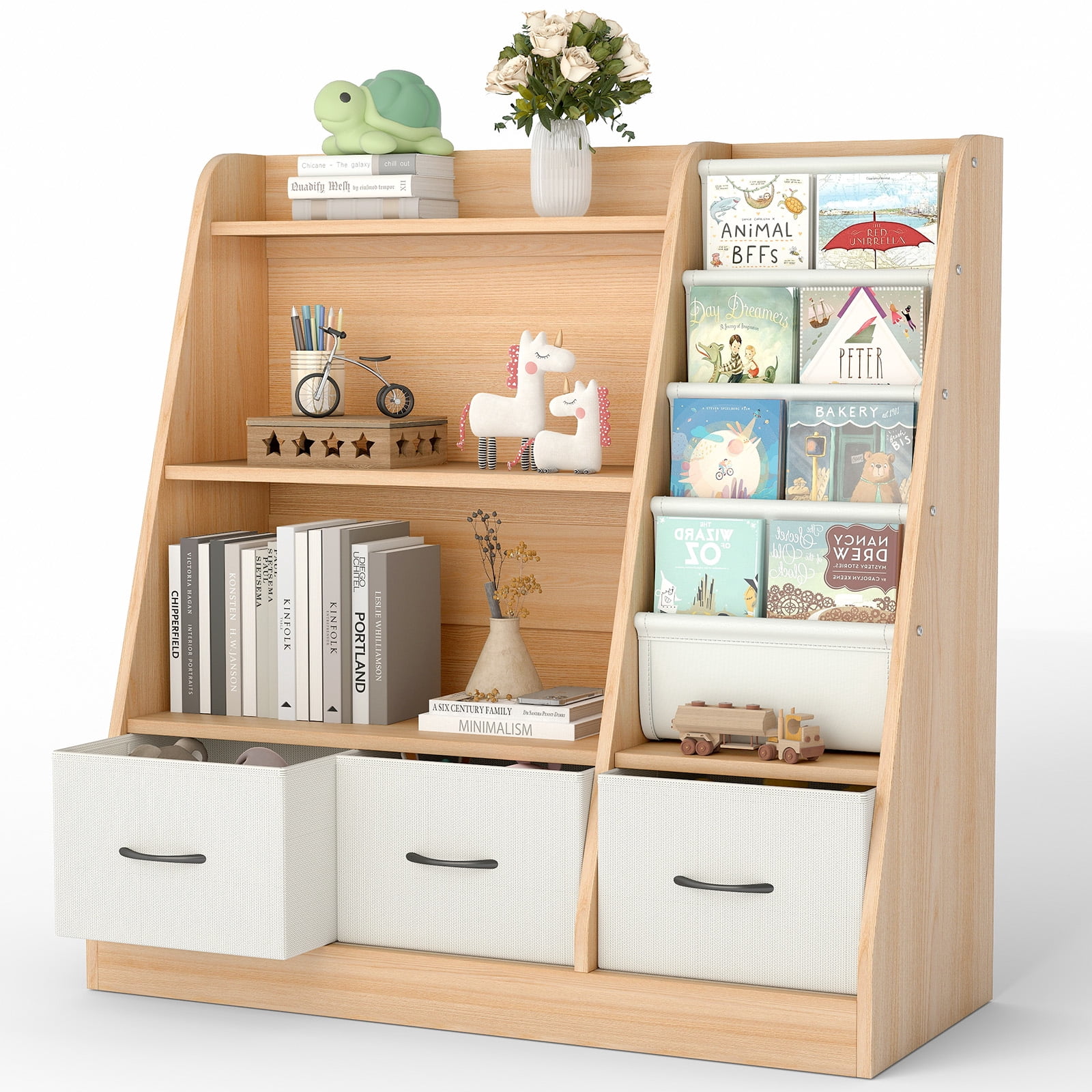 Furnibear 5 Tier Storage Shelf Free Standing Shelving Unit Wood Utility Bookshelf for Living Room Office and Bedroom Open Display, Brown
