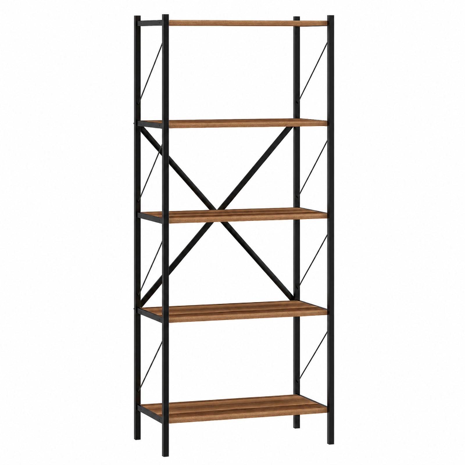 Furnibear 5-Tier Tall Bookshelf Industrial Bookcase with Heavy-Duty Metal Frame Modern Storage for Living Room Home Office Bedroom Display, Walnut