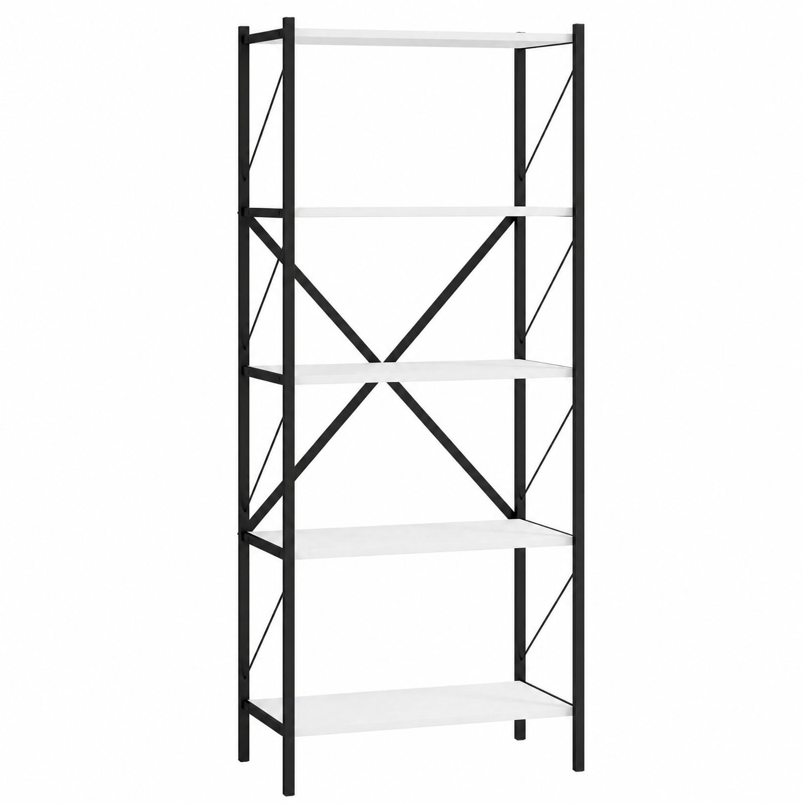 Furnibear 5-Tier Tall Bookshelf Industrial Bookcase with Heavy-Duty Metal Frame Modern Storage for Living Room Home Office Bedroom Display, White
