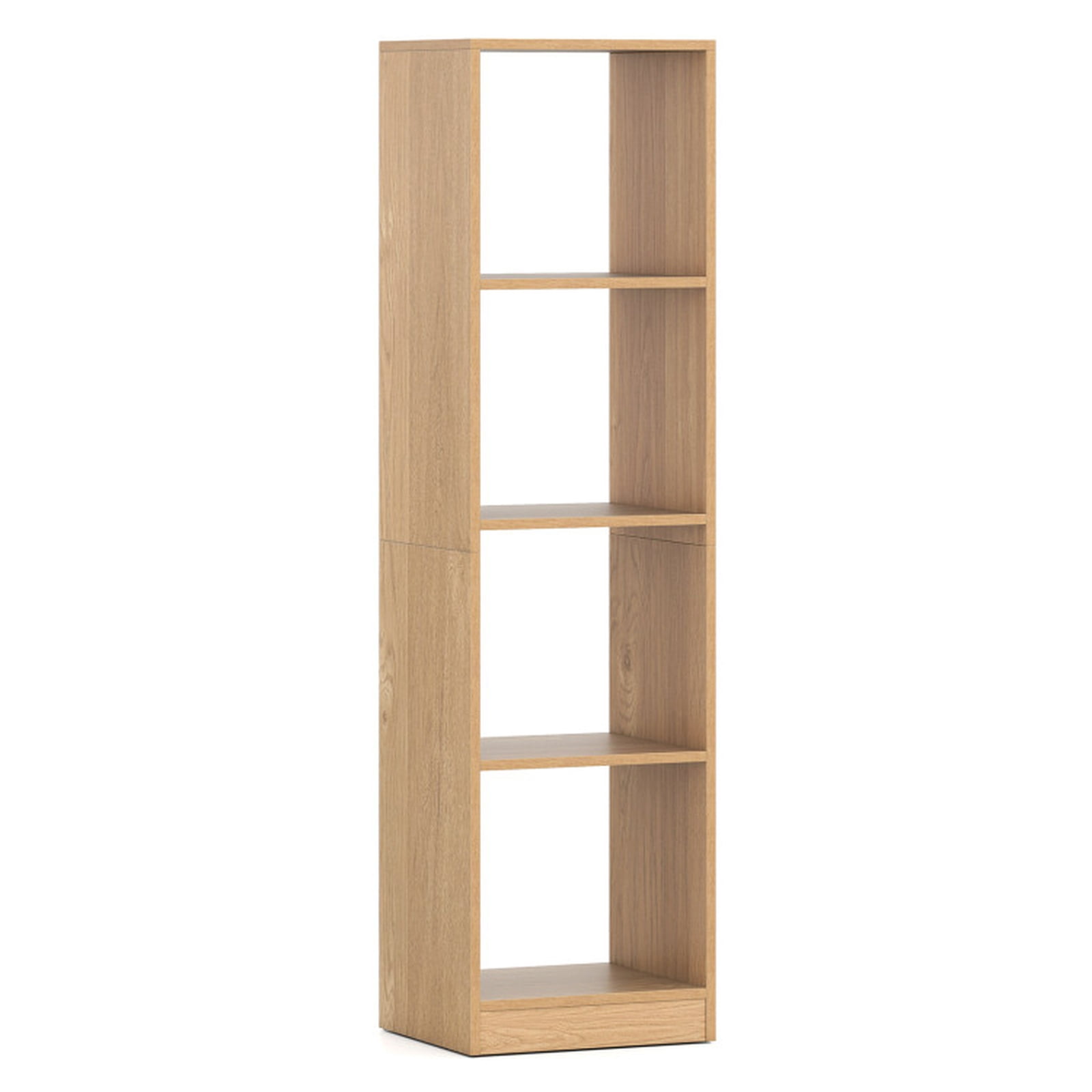 Furnibear 5 Tiers 4-Cube Narrow Bookshelf with 4 Anti-Tipping Kits Natural, 15" x 13" x 56" - Open Storage Display Rack for Home Office