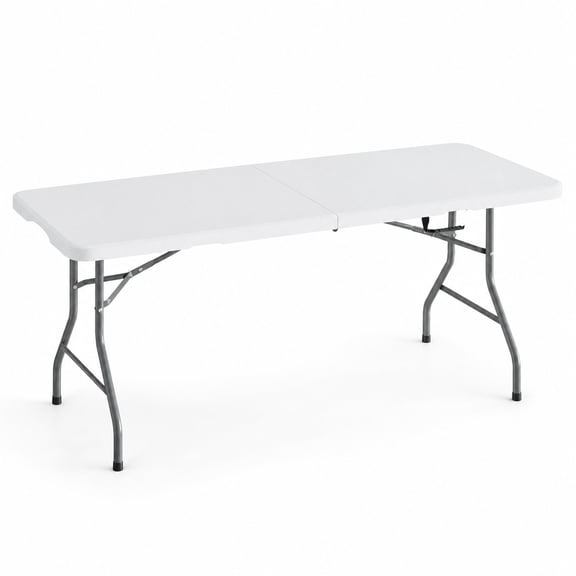 Furnibear 5 ft Portable Folding Table fold in half HDPE utility table outdoor camping picnic table for party buffet and crafts indoor outdoor, White