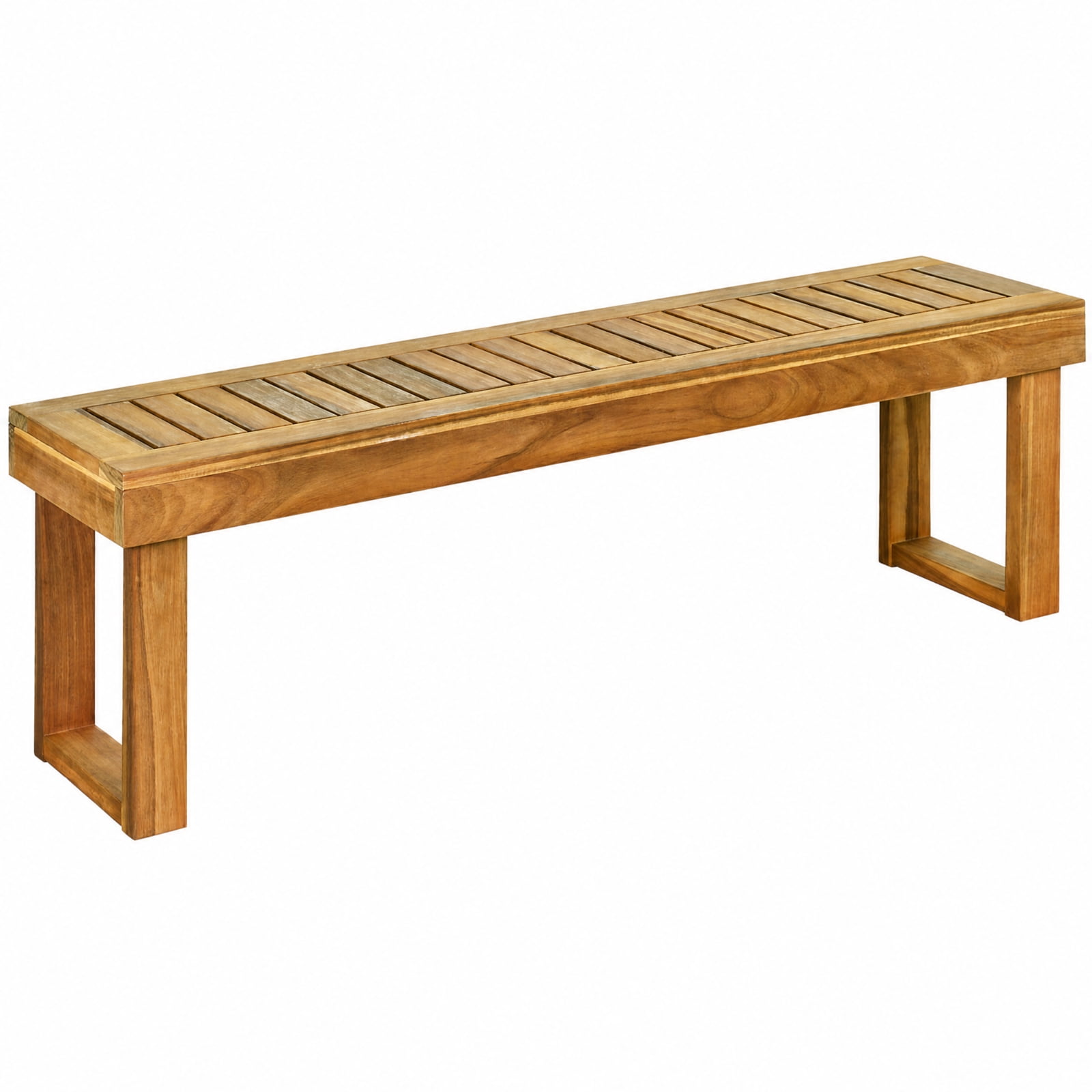 Furnibear 52 Inch Acacia Wood Dining Bench Outdoor Patio Garden Bench with Slatted Seat for Backyard Deck Entryway, Teak