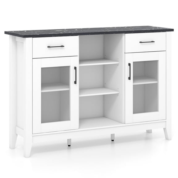 Furnibear 52" Modern Storage Sideboard Console Cabinet with 2 Drawers and Adjustable Shelves for Living Room Dining Room - White