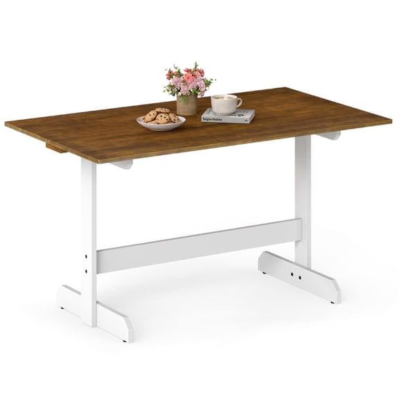 Furnibear 55 Inch Dining Table for 4-6 People Rectangular Kitchen Table with Solid Wood Trestle Base for Kitchen Dining Room, Walnut
