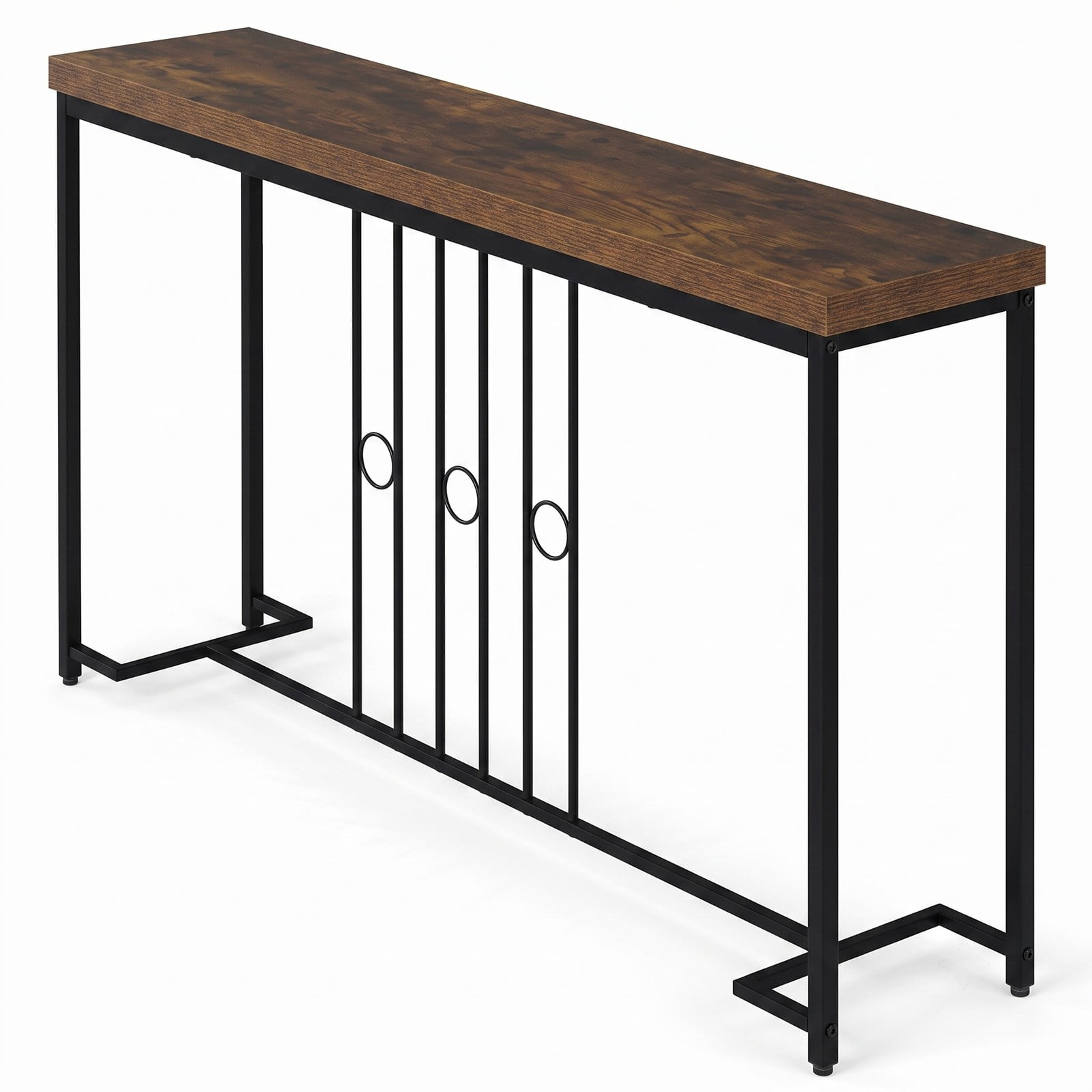Furnibear 55 Inch Industrial Console Table with Spacious Wood Tabletop and H-Shaped Metal Base for Entryway and Living Room, Brown