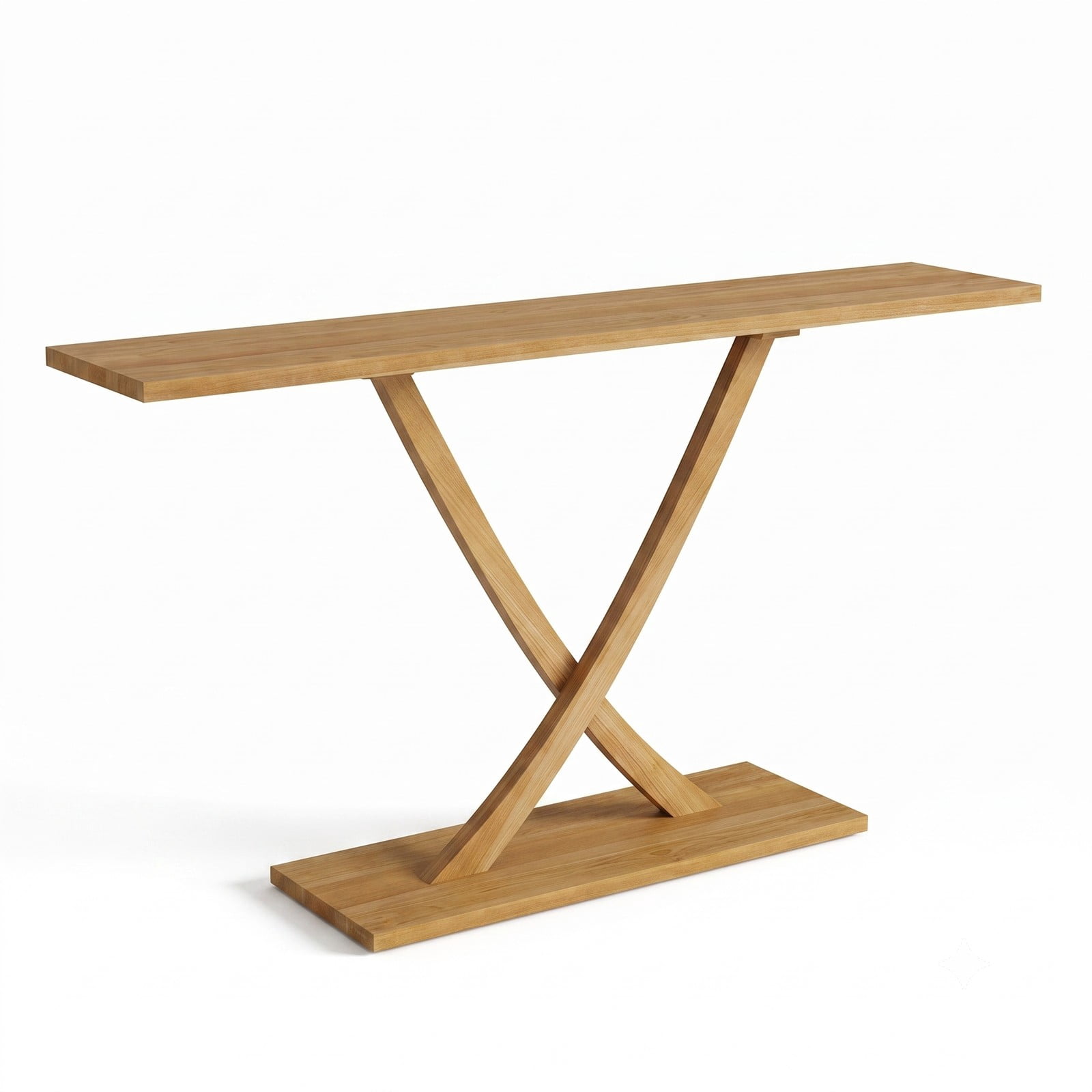 Furnibear 57 Inch Solid Wood Console Table with Teak Wood Frame and Geometric X-Shaped Base for Living Room and Entryway, Natural