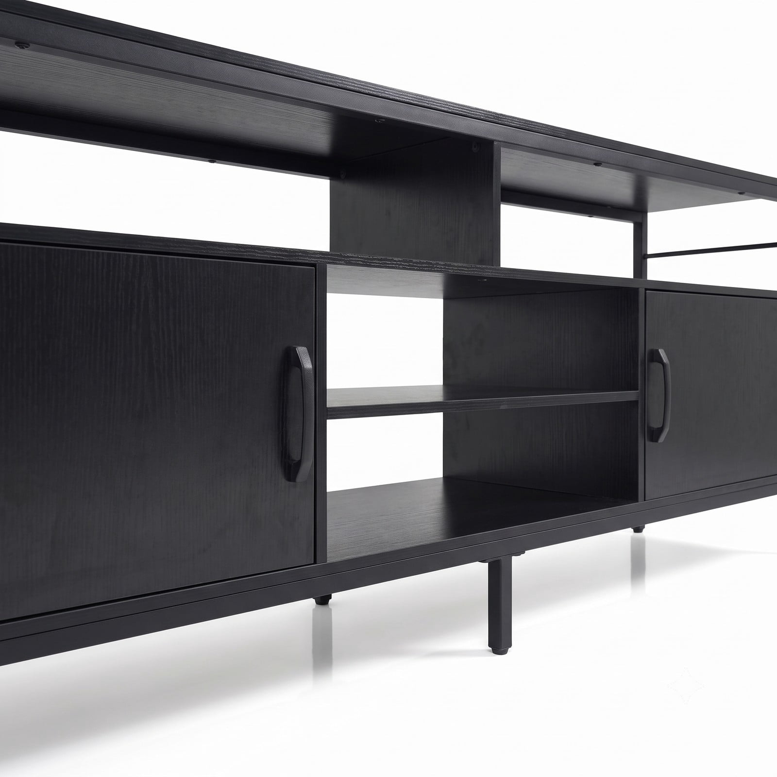 Furnibear 58 Inch Industrial TV Stand for TVs up to 65 Inch, Wood Entertainment Center Media Console with 2 Cabinets, 4 Open Shelves and Adjustable Middle Shelf, Black
