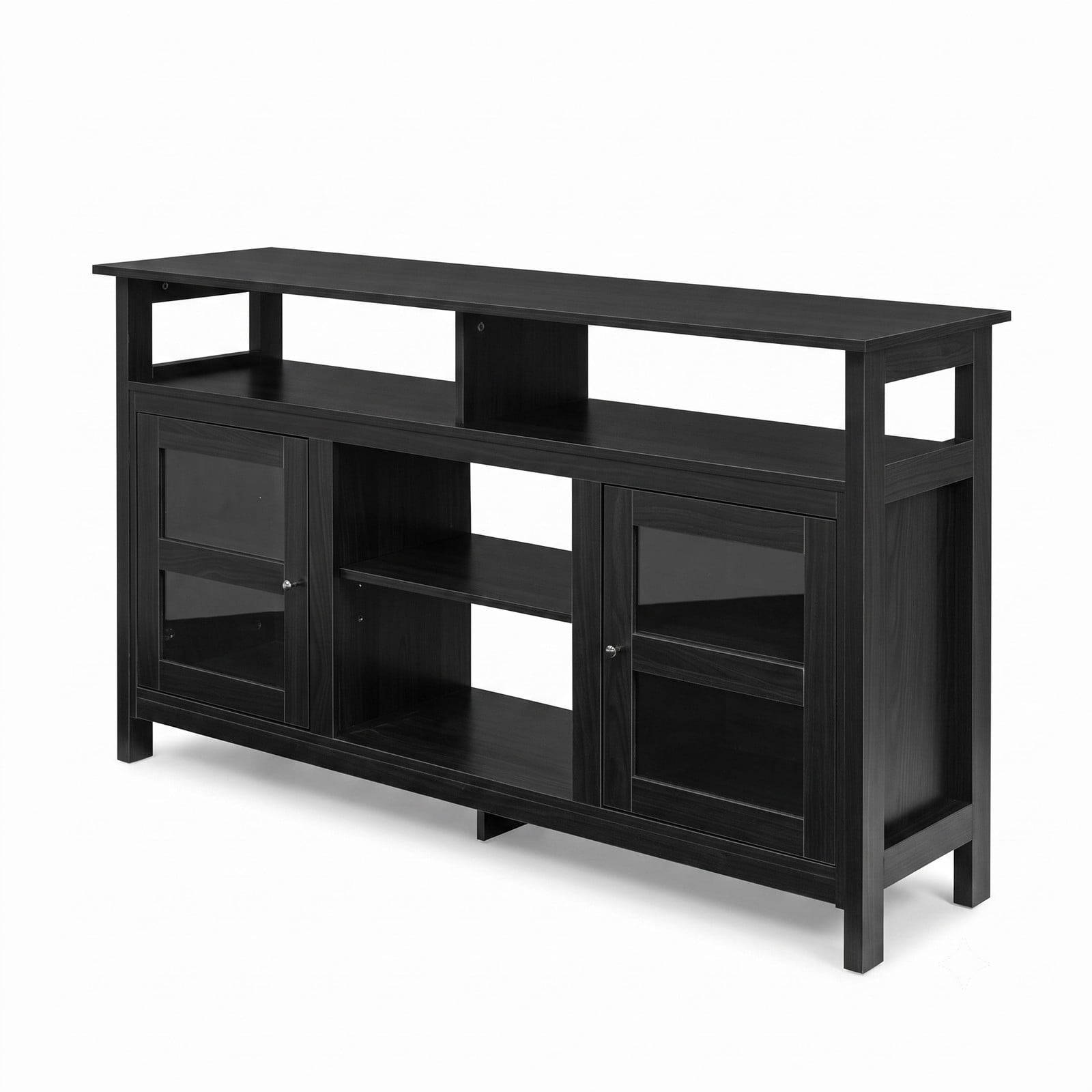 Furnibear 58 Inch TV Stand Entertainment Center Media Console with 2 Acrylic Door Cabinets, Fireplace Ready Open Shelves and Cable Management for TVs up to 65, Black