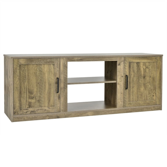 Furnibear 58 Inch TV Stand with Fireplace for 65 Inch TV, Faux Fireplace Entertainment Center, Natural