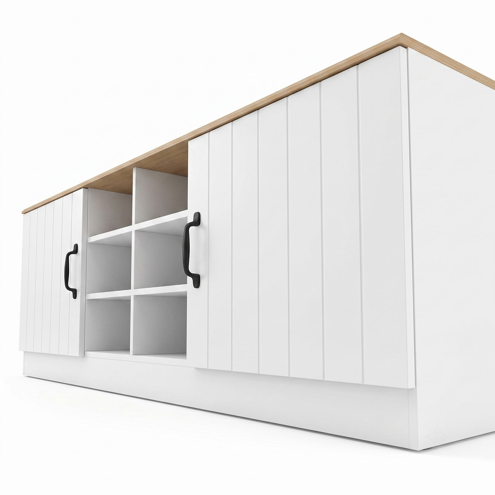 Furnibear 59 Inch 2-Door Shoe Bench Storage Cabinet with 6 Compartments and Adjustable Shelves for Entryway and Hallway, Natural