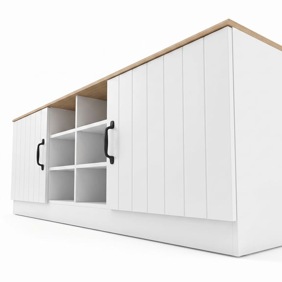 Furnibear 59 Inch 2-Door Shoe Bench Storage Cabinet with 6 Compartments and Adjustable Shelves for Entryway and Hallway, Natural