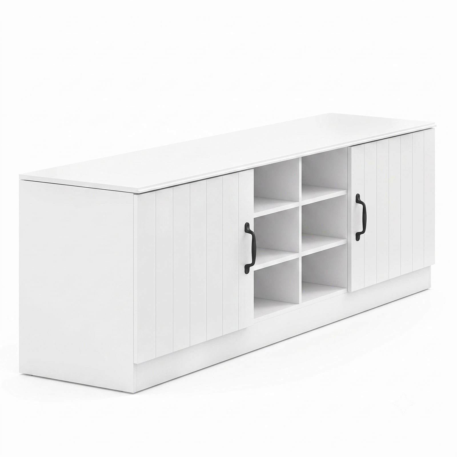 Furnibear 59 Inch 2-Door Shoe Bench Storage Cabinet with 6 Compartments and Adjustable Shelves for Entryway and Hallway, White