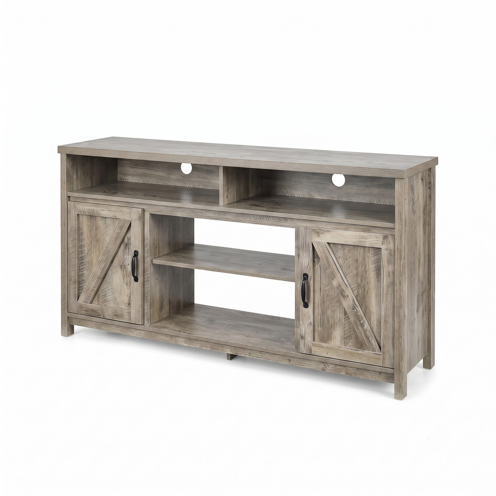 Furnibear 59 Inch TV Stand Media Console Cabinet with Barn Door for 65 Inch TVs, Wood Entertainment Center with Adjustable Shelves and Cable Management, Natural Brown