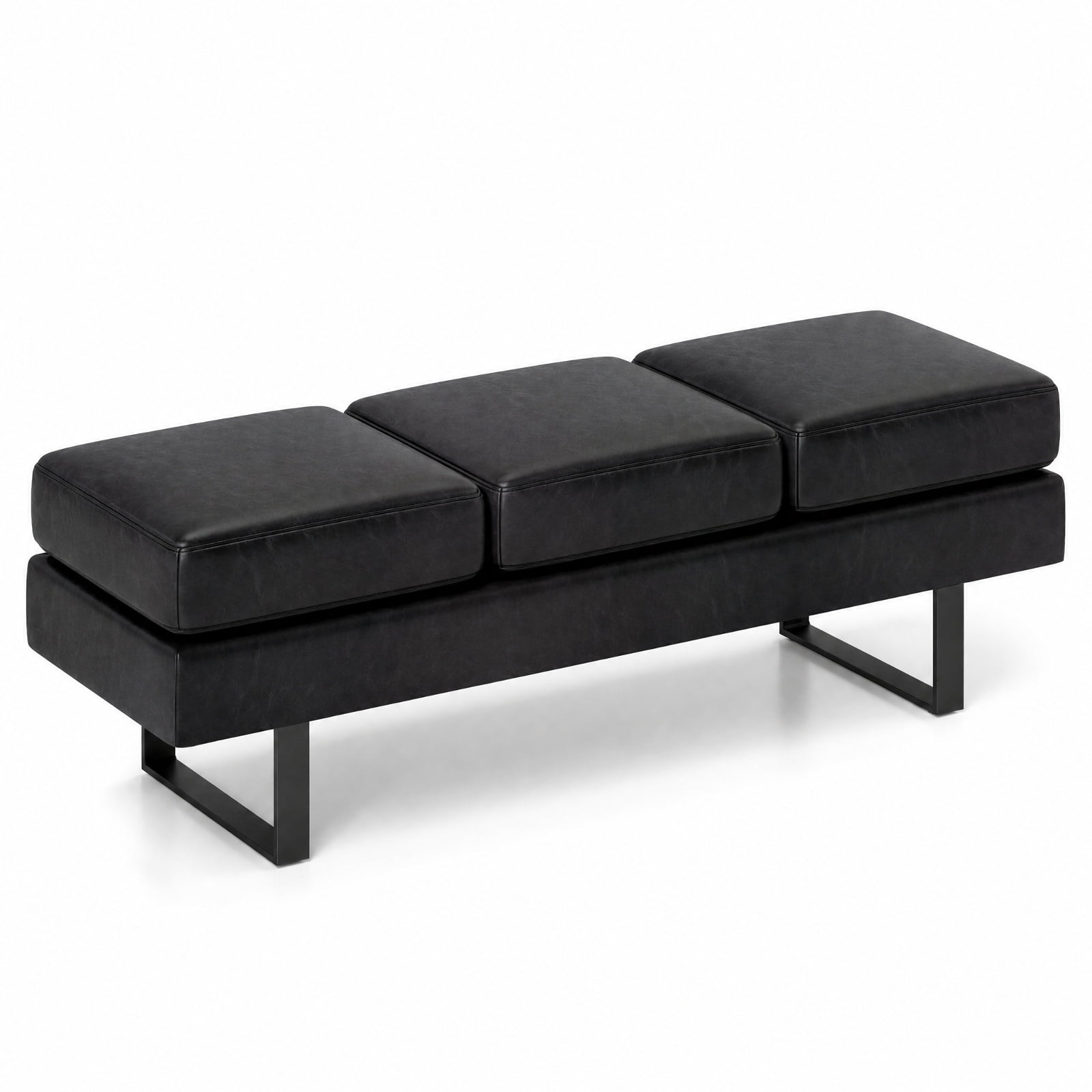 Furnibear 59 Inch Waiting Room Bench with Removable Faux Linen Cushions and Heavy Duty Metal Frame for Reception Office Lobby Long Seating, Black