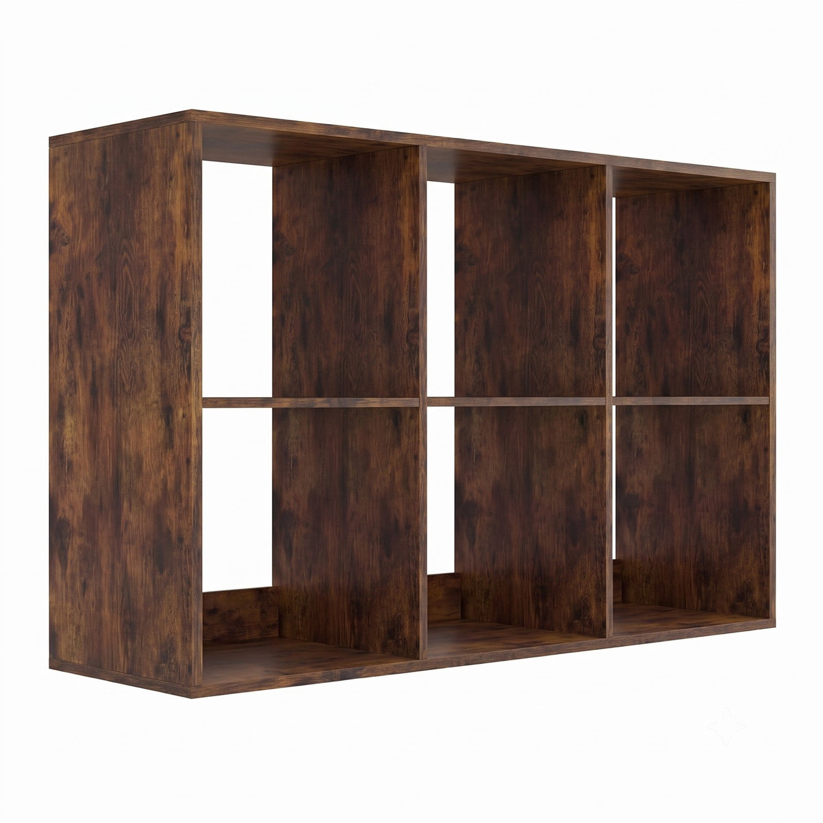 Furnibear 6 Cube Bookshelf, Rustic Brown Wood Cube Storage Organizer with Back Guardrail and Anti-Tip Kit, Freestanding Bookcase for Living Room Bedroom, Rustic Brown