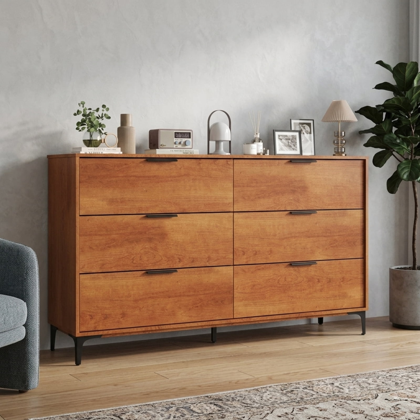Furnibear 6 Drawer Dresser with Interlock System for Bedroom and Living Room Storage