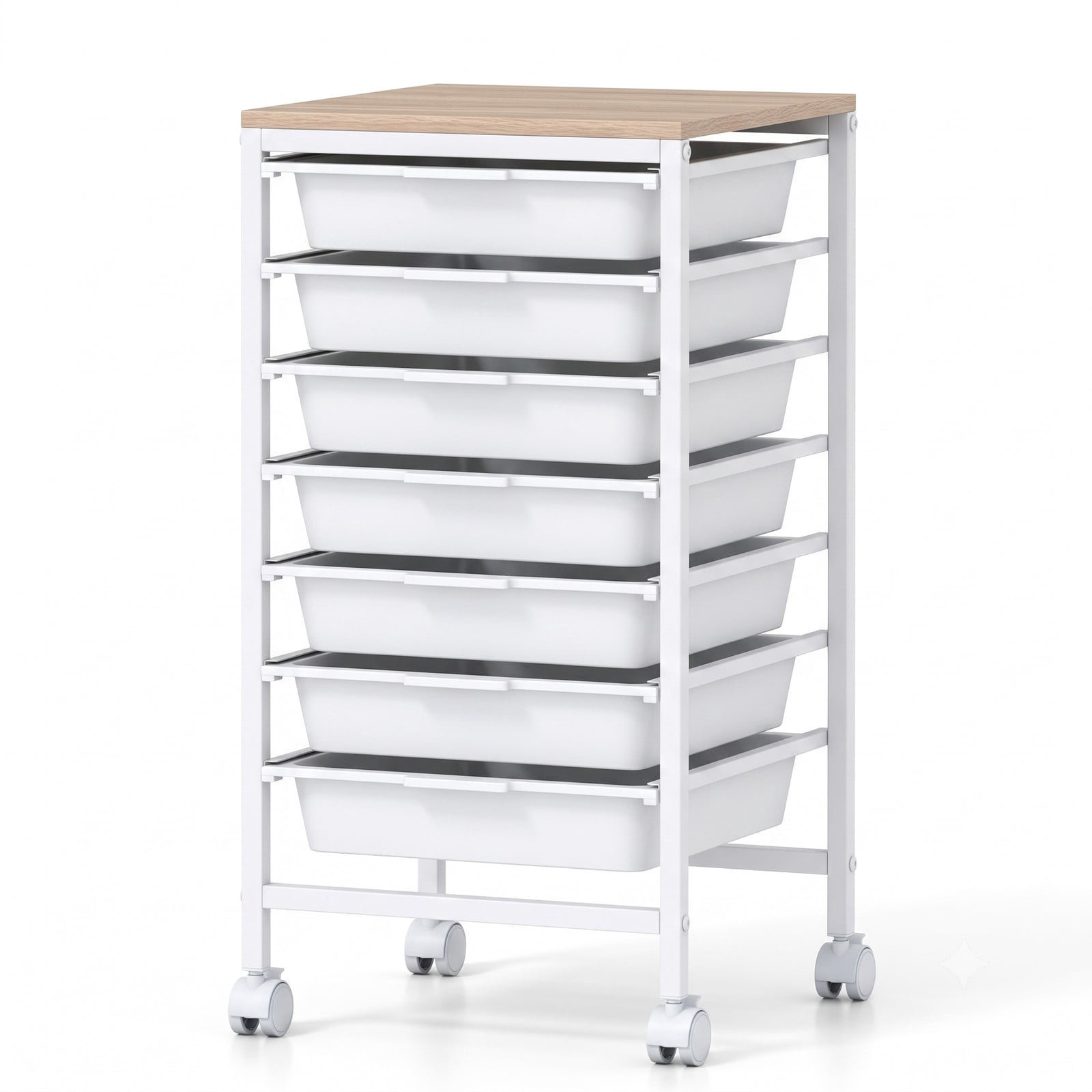 Furnibear 6-Drawer Rolling Storage Cart with Wooden Tabletop, Mobile Utility Craft Organizer Cart with 4 Swivel Casters for Office Classroom Salon Bedroom, White