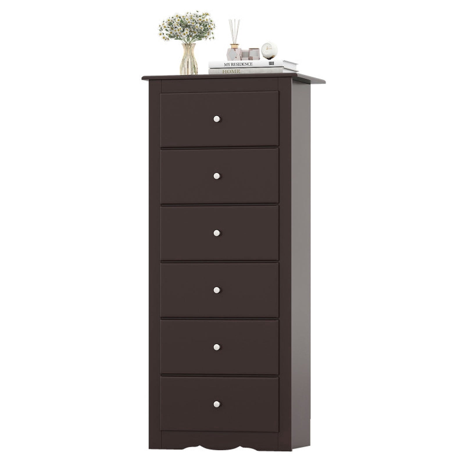 Furnibear 6 Drawers Chest Dresser Clothes Storage Bedroom Furniture Cabinet for Home Office Mobile Storage Cabinet with Wheels, Brown