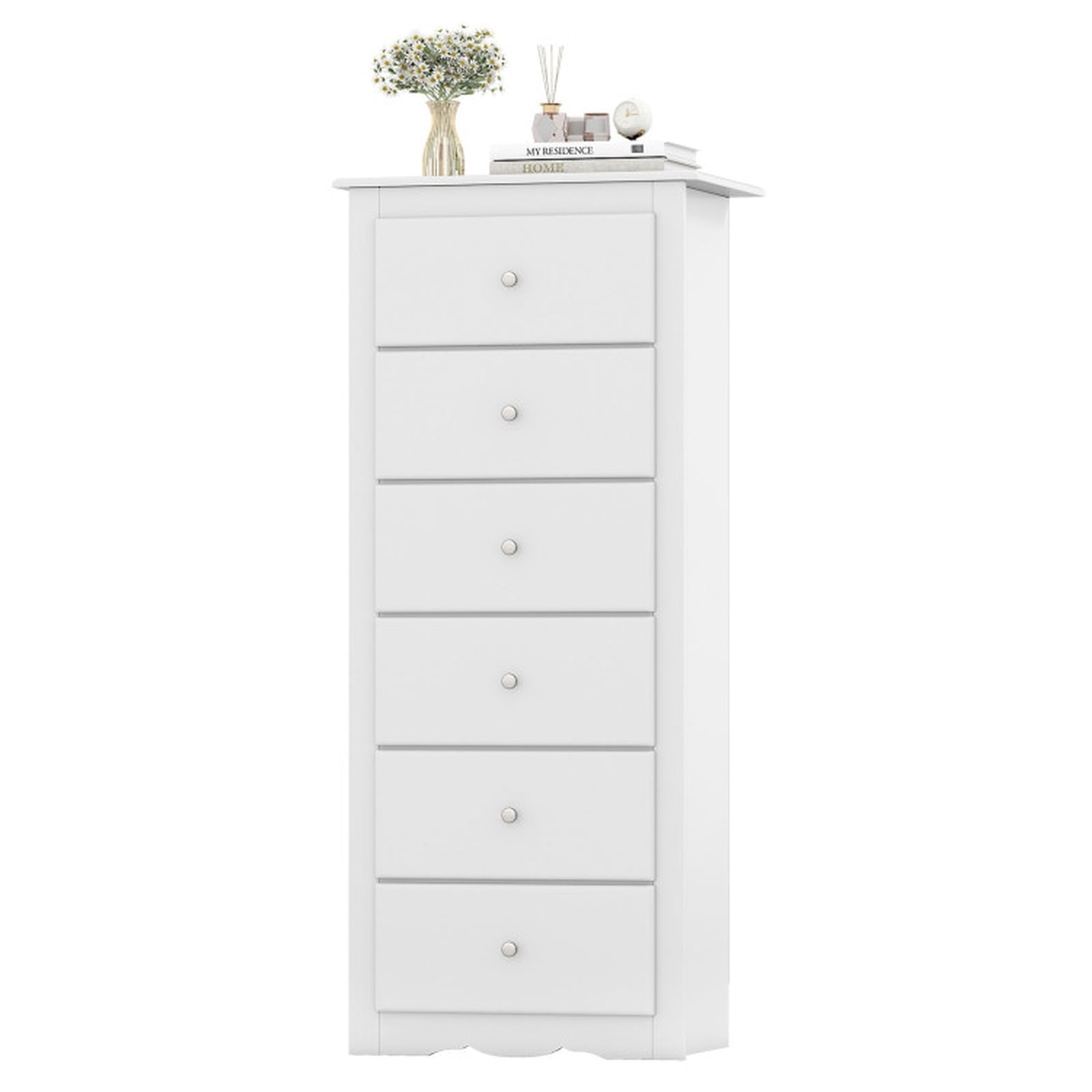 Furnibear Tall Dresser for Bedroom with 6 Drawers and Wheels Chest of Drawers Clothes Storage Cabinet for Closet Home Office and Entryway, White