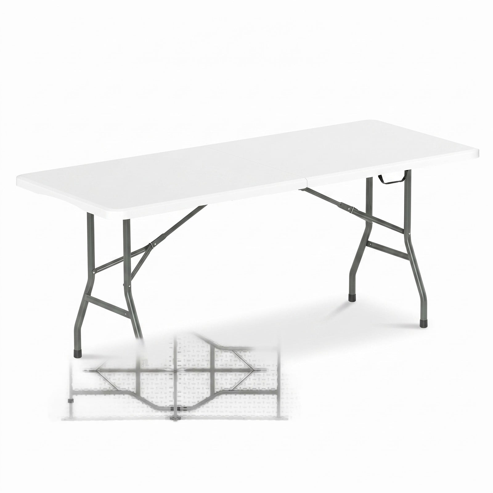 Furnibear 6 FT Portable Folding Table, 350 LBS Fold-in-Half Utility Table with Waterproof HDPE Tabletop and Carrying Handle for Picnic Camping Party Indoor, White