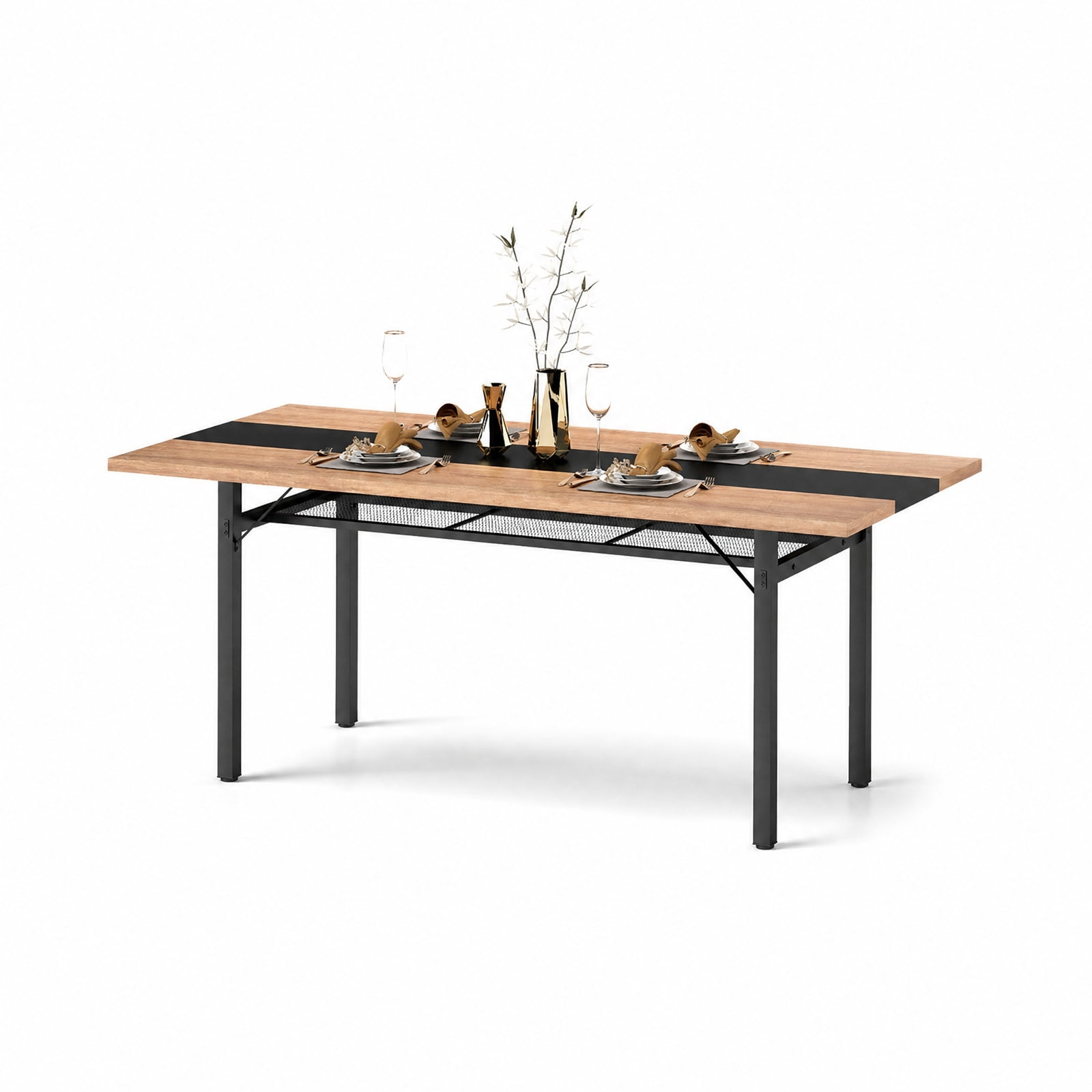 Furnibear 6 Feet Dining Table with Heavy-Duty Metal Frame for 6-8 People for Kitchen Dining Room Breakfast Nook Small Space Home, Natural