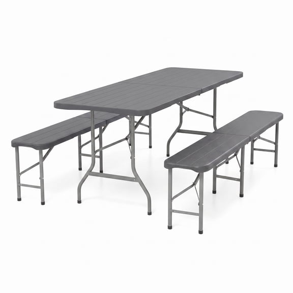 Furnibear 6 Feet Folding HDPE Outdoor Bench with 1320 lbs Capacity and Handle Lock for Picnic Camping and Backyard, Gray